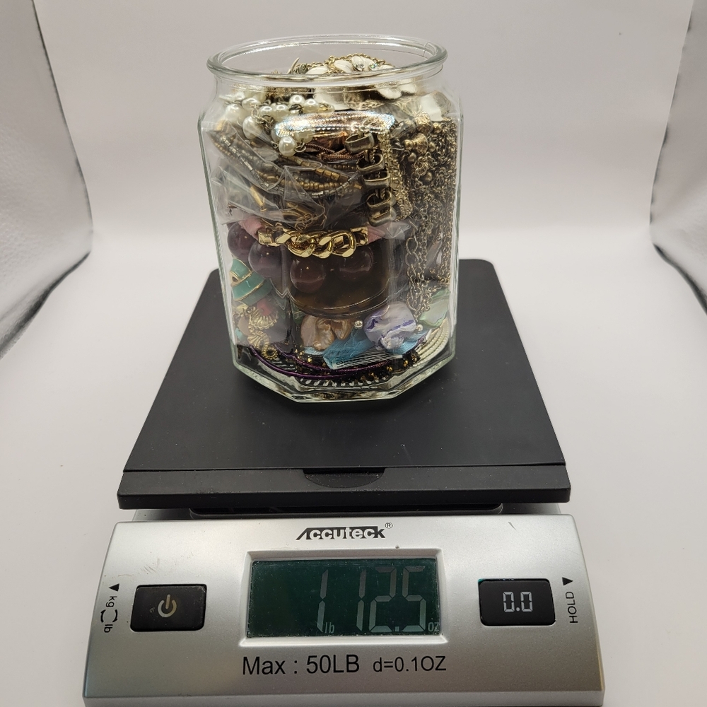 Mystery Jewelry Jar Mixed Lot All Wearable Bracelets Earrings Necklaces 1 Pound